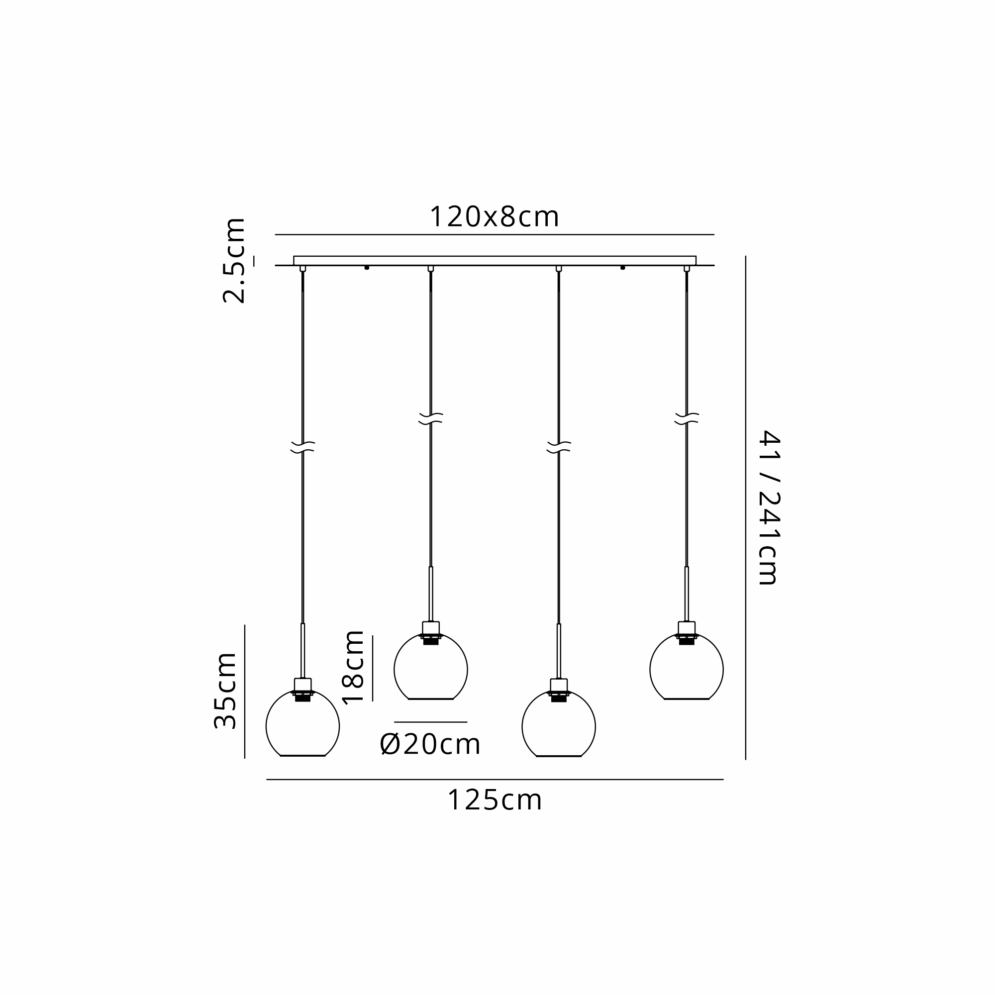 DK1408  Lori Linear Pendant, 4 Light Adjustable E27, Satin Nickel/Smoke Open Mouth Round Globe Shades